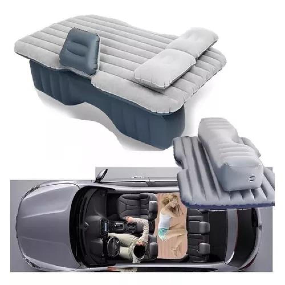 COLCHÓN INFLABLE CON COMPRESOR 12V Y 2 ALMOHADAS PARA AUTO, COLOR GRIS - 1