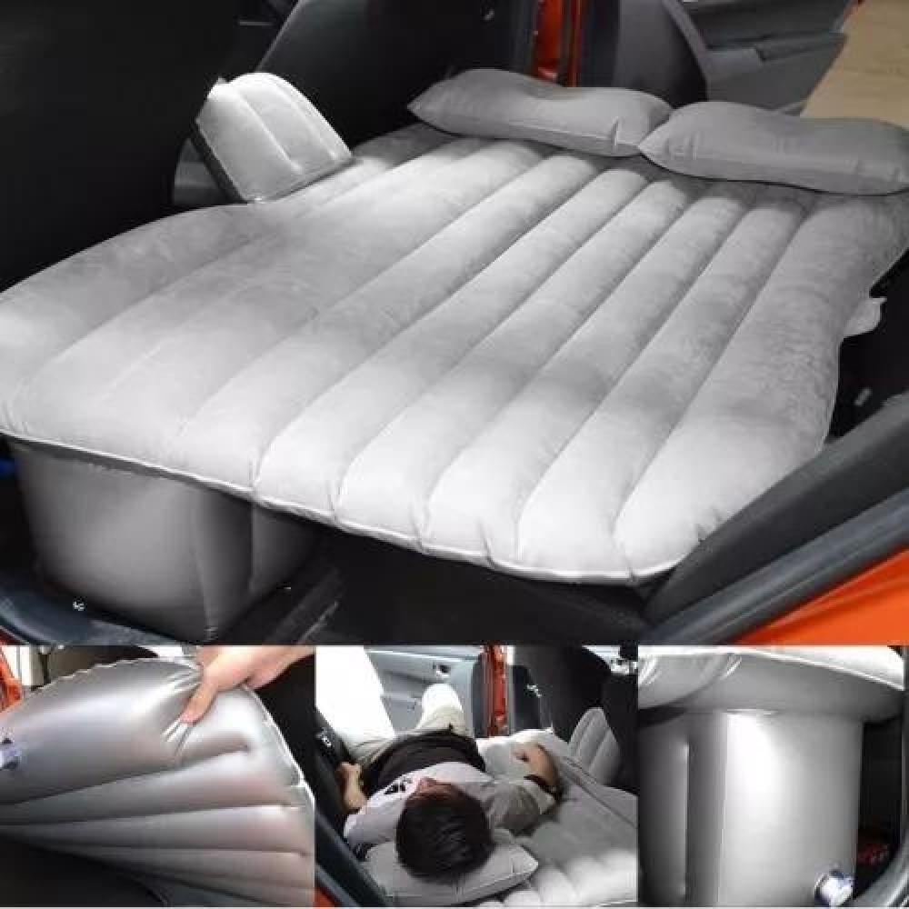 COLCHÓN INFLABLE CON COMPRESOR 12V Y 2 ALMOHADAS PARA AUTO, COLOR GRIS - 4