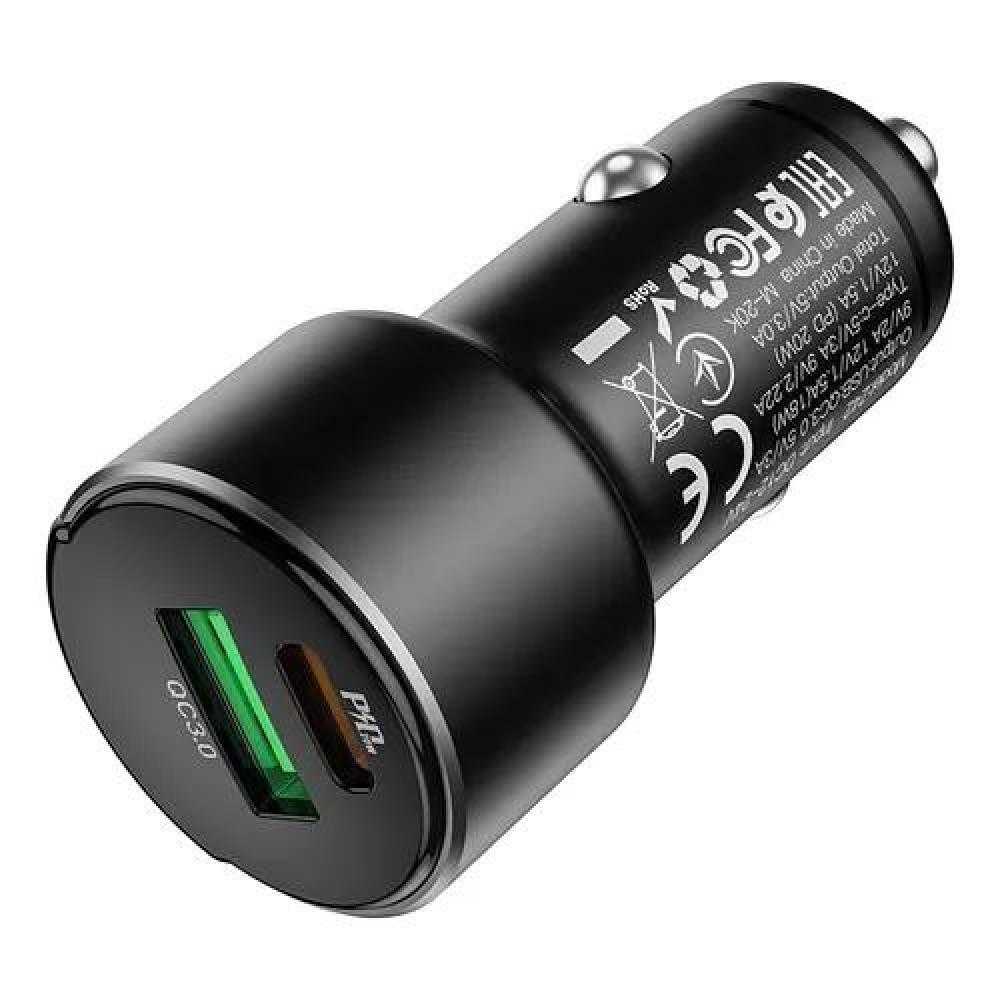 CARGADOR DE AUTO CARGA RÁPIDA 20W HOCO Z42 NEGRO - 1