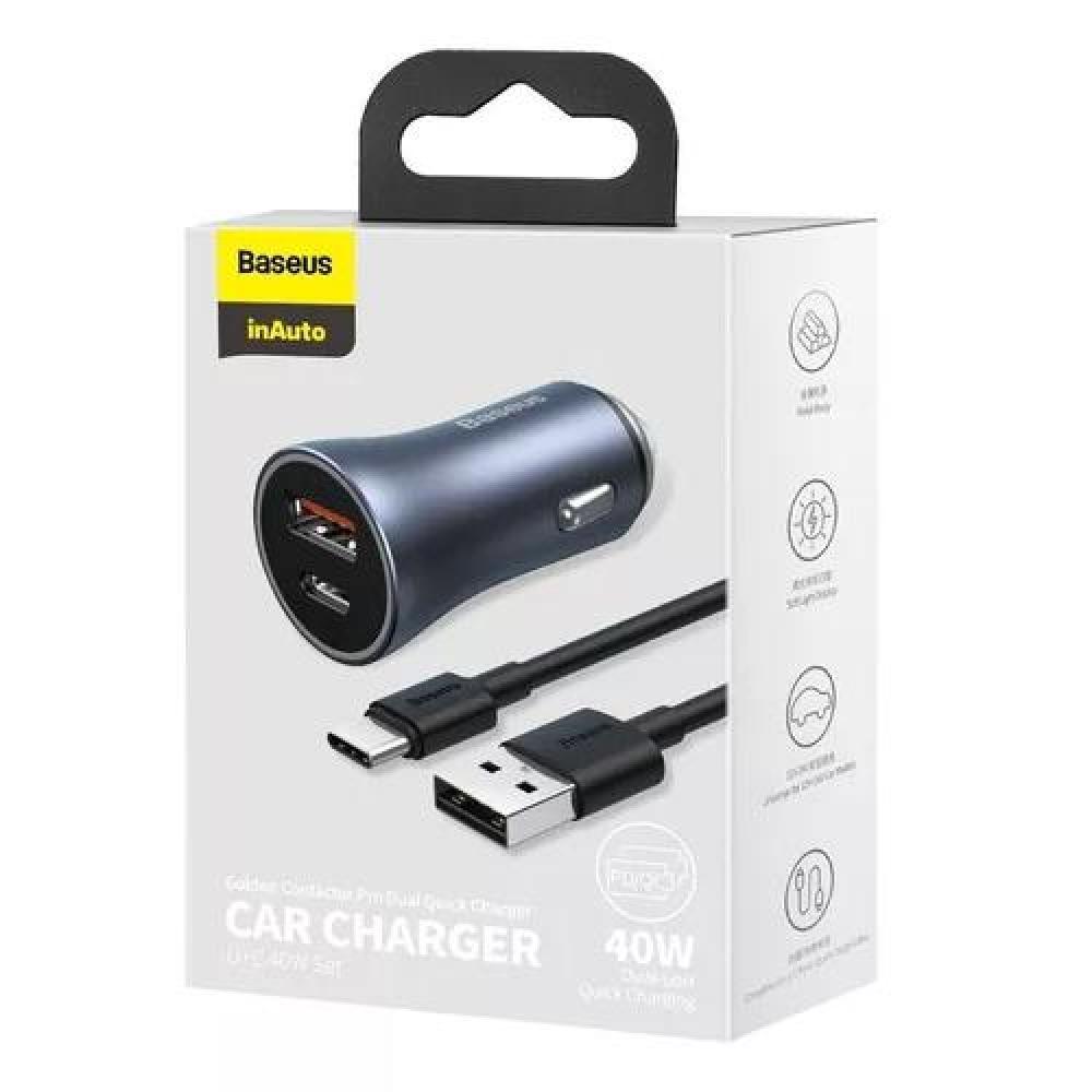 CARGADOR DOBLE USB/TIPO C 40W + CABLE TIPO C 5A 1M GRIS BASEUS - 6