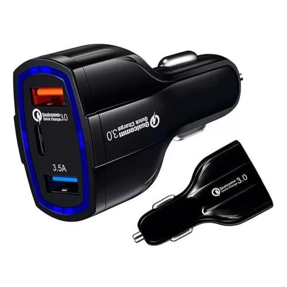 CARGADOR RÁPIDO AUTO DOBLE USB Y TIPO C QC3.0 NEGRO - 1