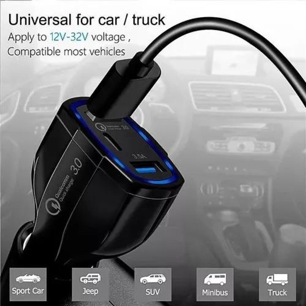 CARGADOR RÁPIDO AUTO DOBLE USB Y TIPO C QC3.0 NEGRO - 4