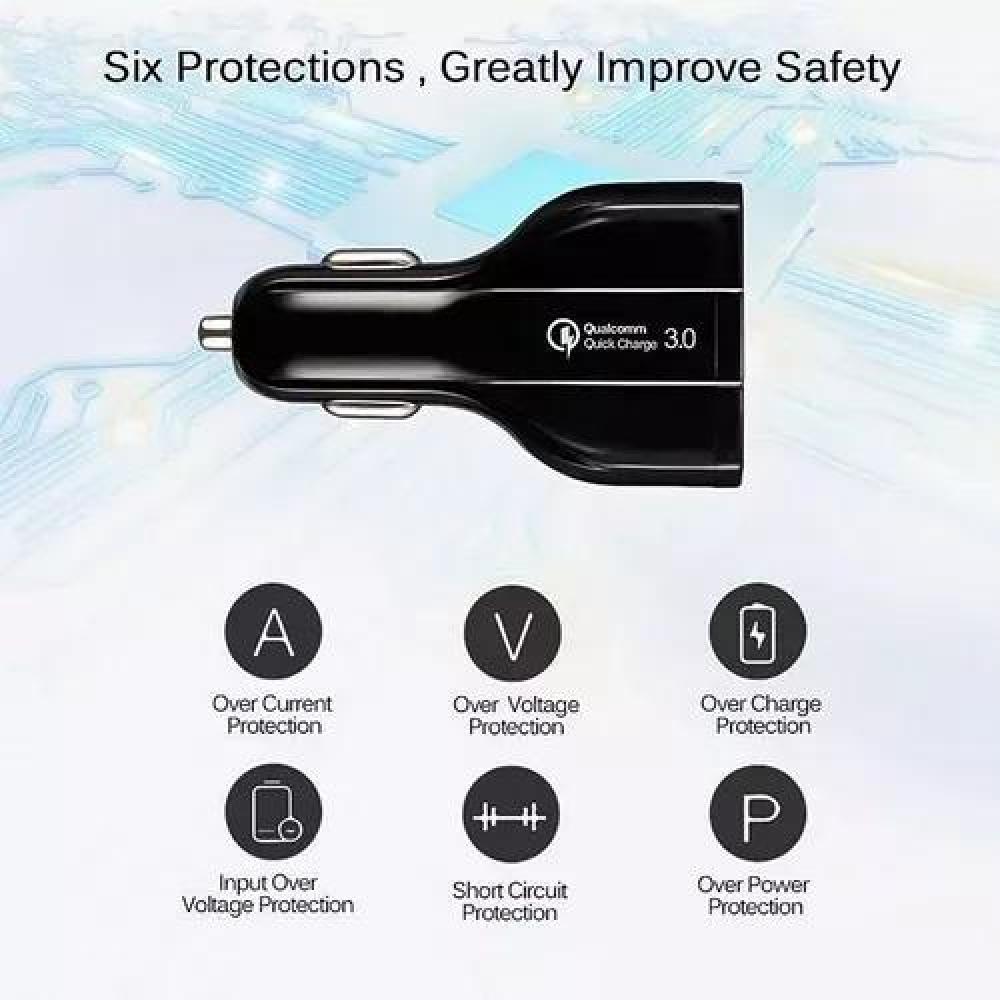 CARGADOR RÁPIDO AUTO DOBLE USB Y TIPO C QC3.0 NEGRO - 5