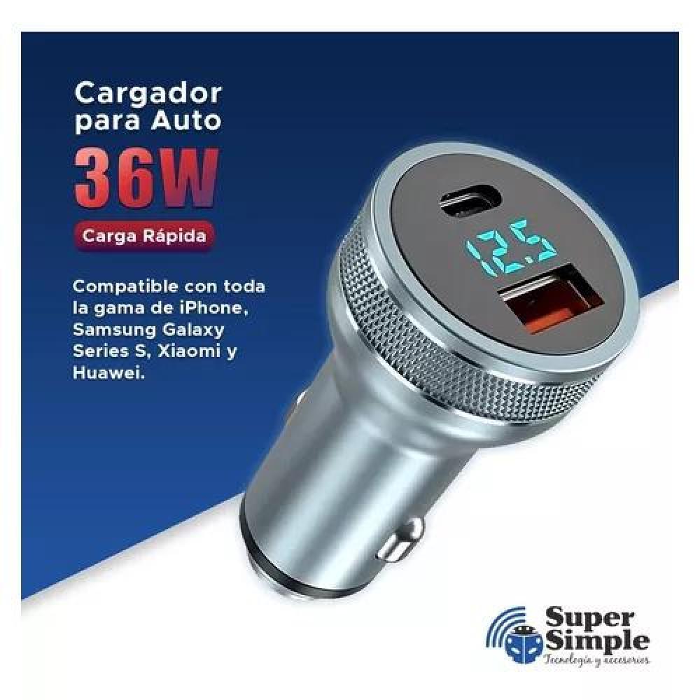 CARGADOR AUTO USB-C CARGA RÁPIDA 36W GRIS - 4