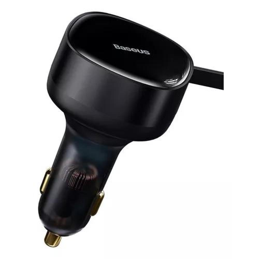 CARGADOR RÁPIDO AUTO BASEUS 2 EN 1 CABLE RETRÁCTIL 30W NEGRO - 2