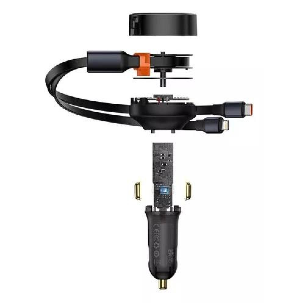 CARGADOR RÁPIDO AUTO BASEUS 2 EN 1 CABLE RETRÁCTIL 30W NEGRO - 6