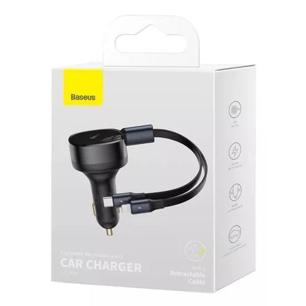 CARGADOR RÁPIDO AUTO BASEUS 2 EN 1 CABLE RETRÁCTIL 30W NEGRO - 8