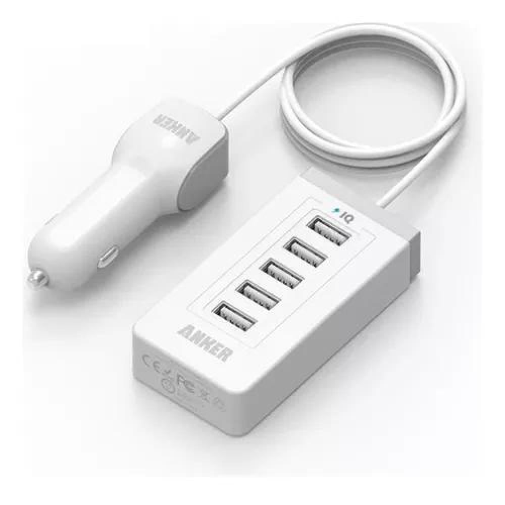 CARGADOR AUTO MÚLTIPLE 5 USB 50W ANKER BLANCO - 1