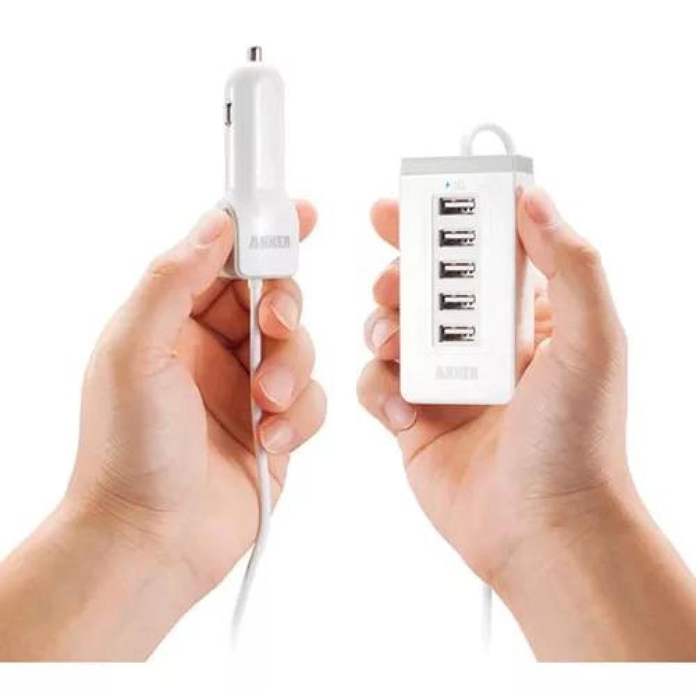 CARGADOR AUTO MÚLTIPLE 5 USB 50W ANKER BLANCO - 5
