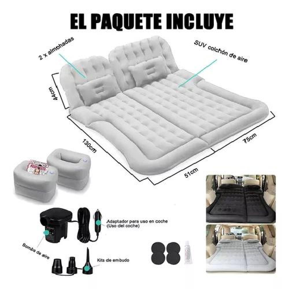 COLCHÓN INFLABLE CON COMPRESOR 12V Y 2 ALMOHADAS PARA AUTO, COLOR GRIS - 2
