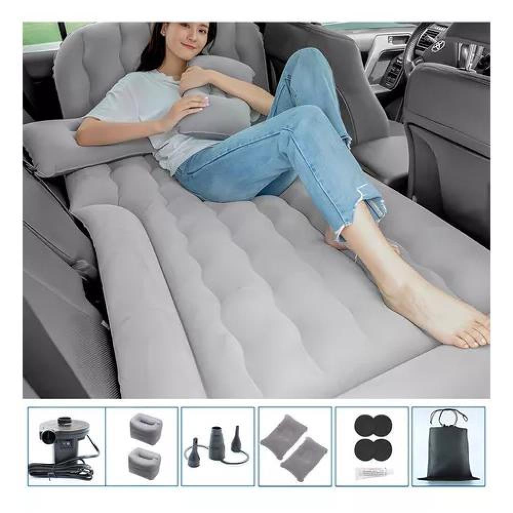 COLCHÓN INFLABLE CON COMPRESOR 12V Y 2 ALMOHADAS PARA AUTO, COLOR GRIS - 5