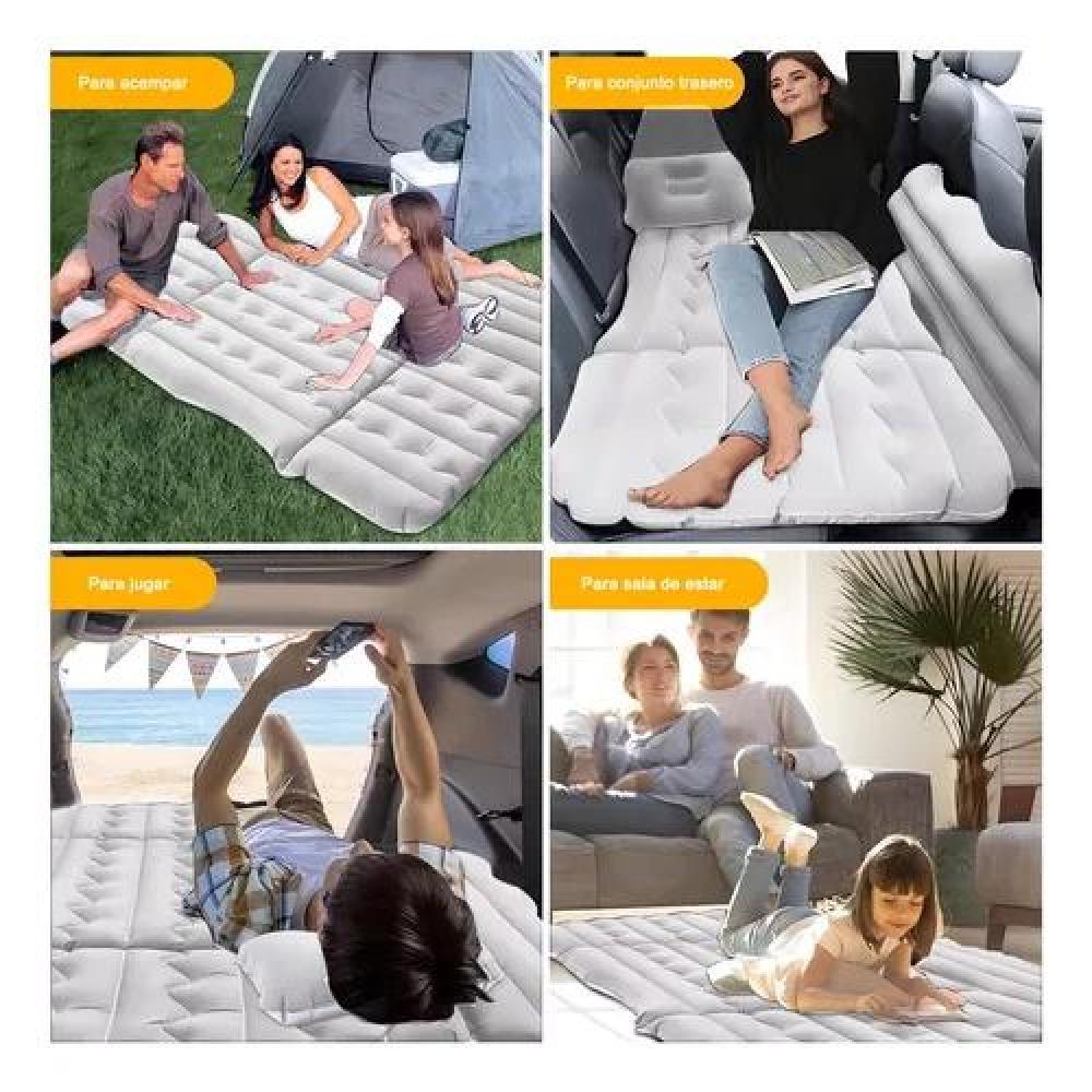 COLCHÓN INFLABLE CON COMPRESOR 12V Y 2 ALMOHADAS PARA AUTO, COLOR GRIS - 6