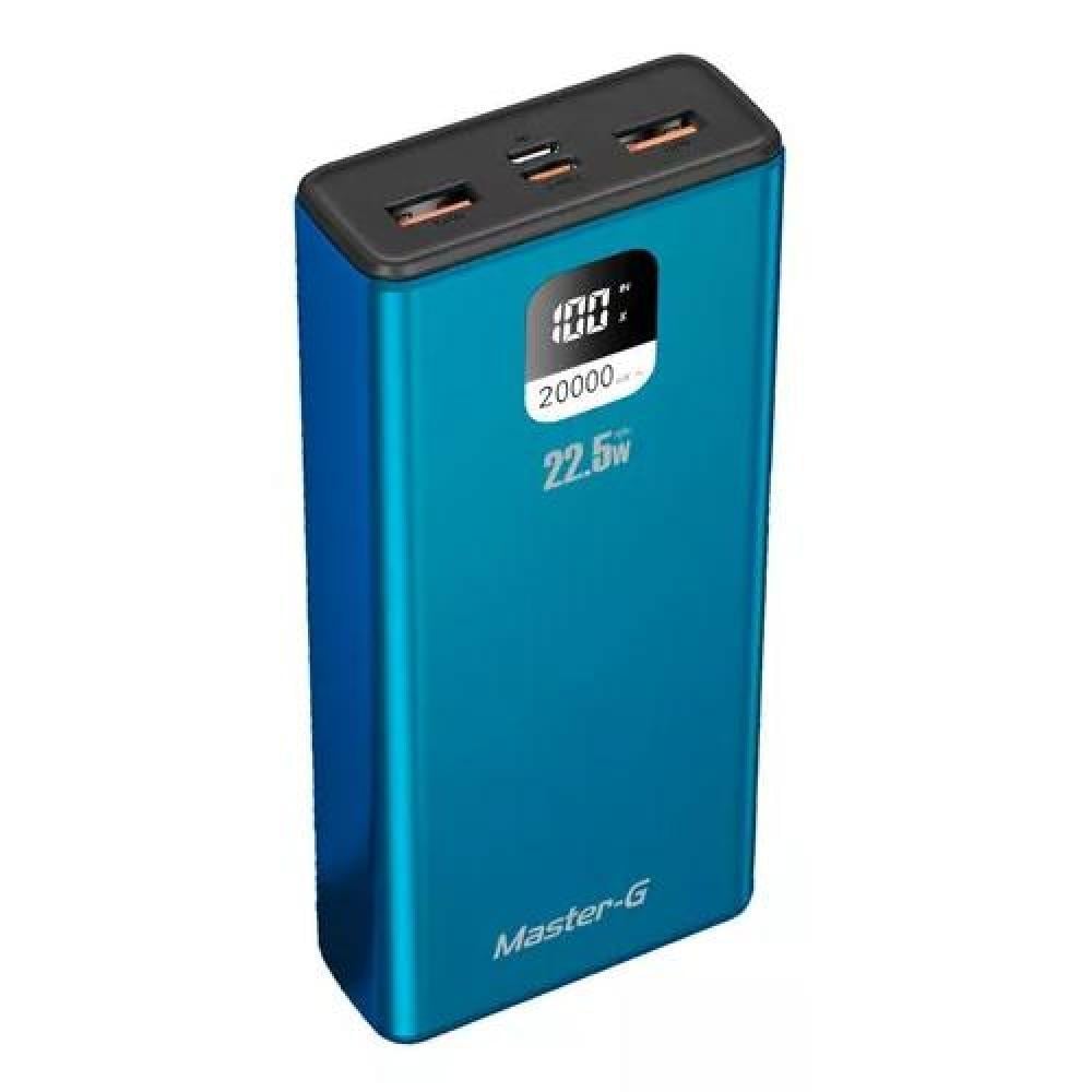 BATERÍA EXTERNA POWER BANK 20,000 MAH, 22.5W PD MASTER-G, COLOR AZUL - 1