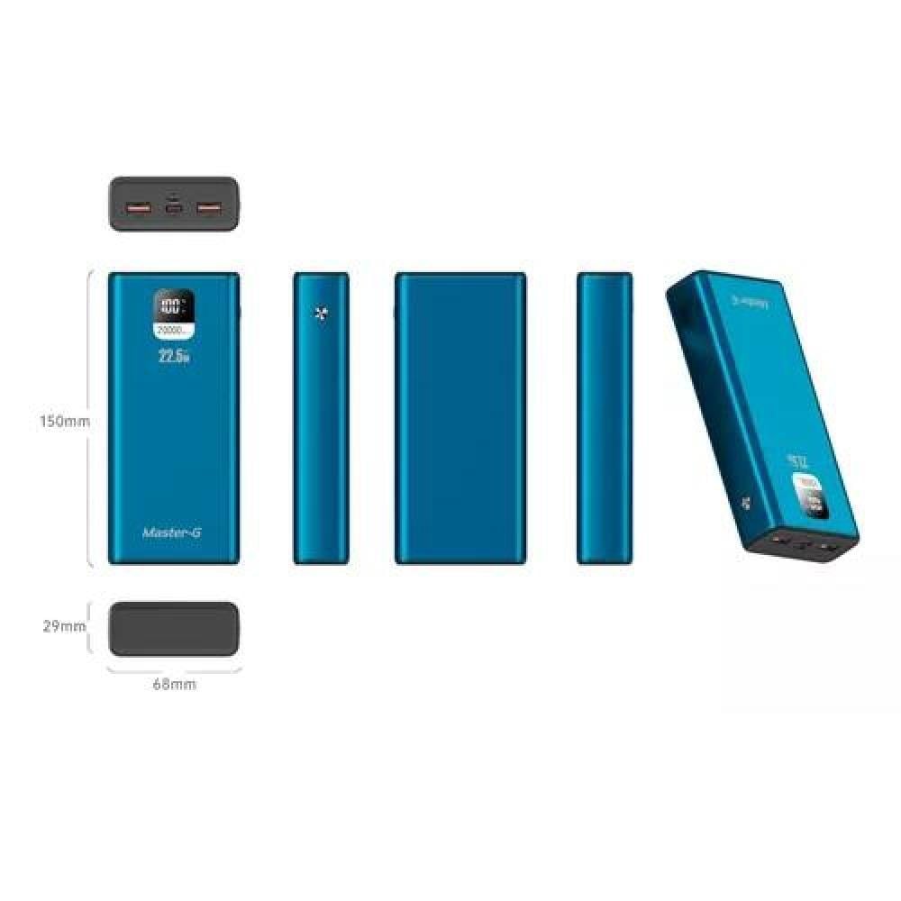 BATERÍA EXTERNA POWER BANK 20,000 MAH, 22.5W PD MASTER-G, COLOR AZUL - 2
