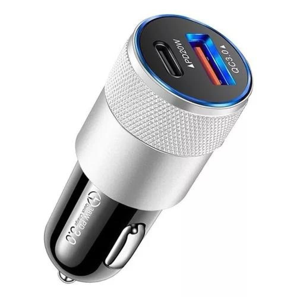GENÉRICO CARGADOR UNIVERSAL AUTO CAMIÓN USB-C CARGA RÁPIDA 3.0 PD 38W PLATEADO