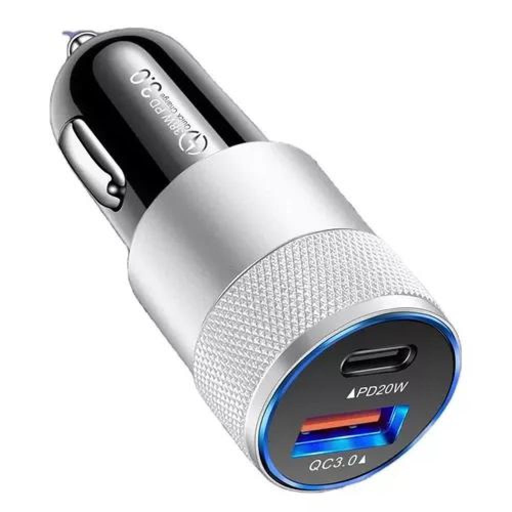 CARGADOR UNIVERSAL AUTO CAMIÓN USB-C CARGA RÁPIDA 3.0 PD 38W PLATEADO - 3