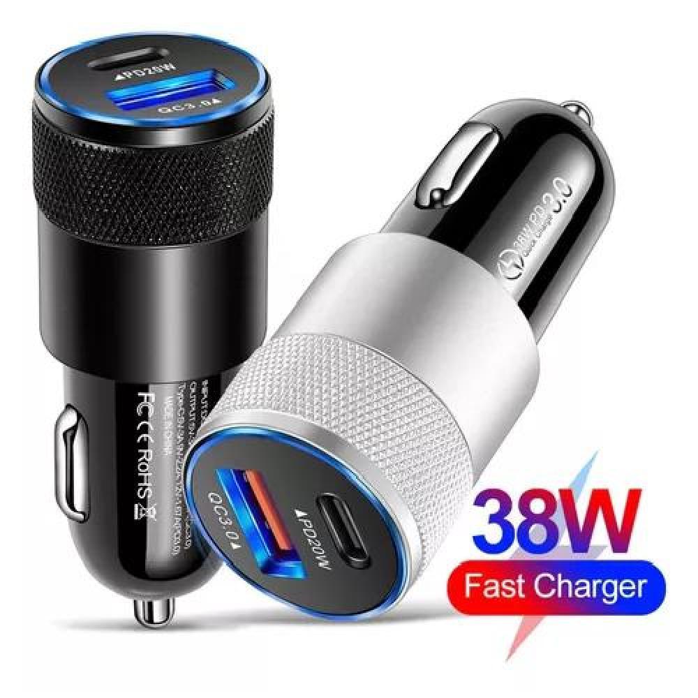 CARGADOR UNIVERSAL AUTO CAMIÓN USB-C CARGA RÁPIDA 3.0 PD 38W PLATEADO - 8