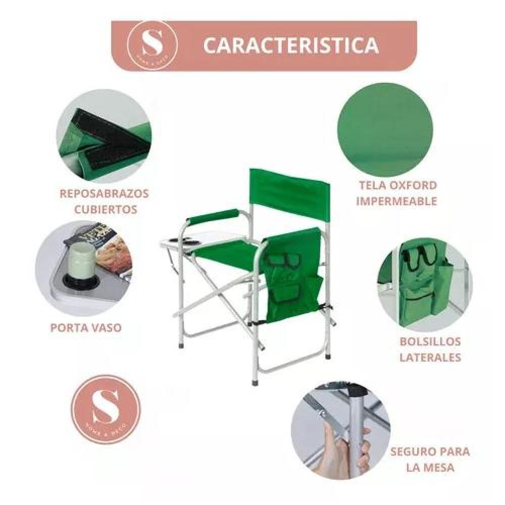 SILLA PLEGABLE DE CAMPING CON MESITA VERDE - 6