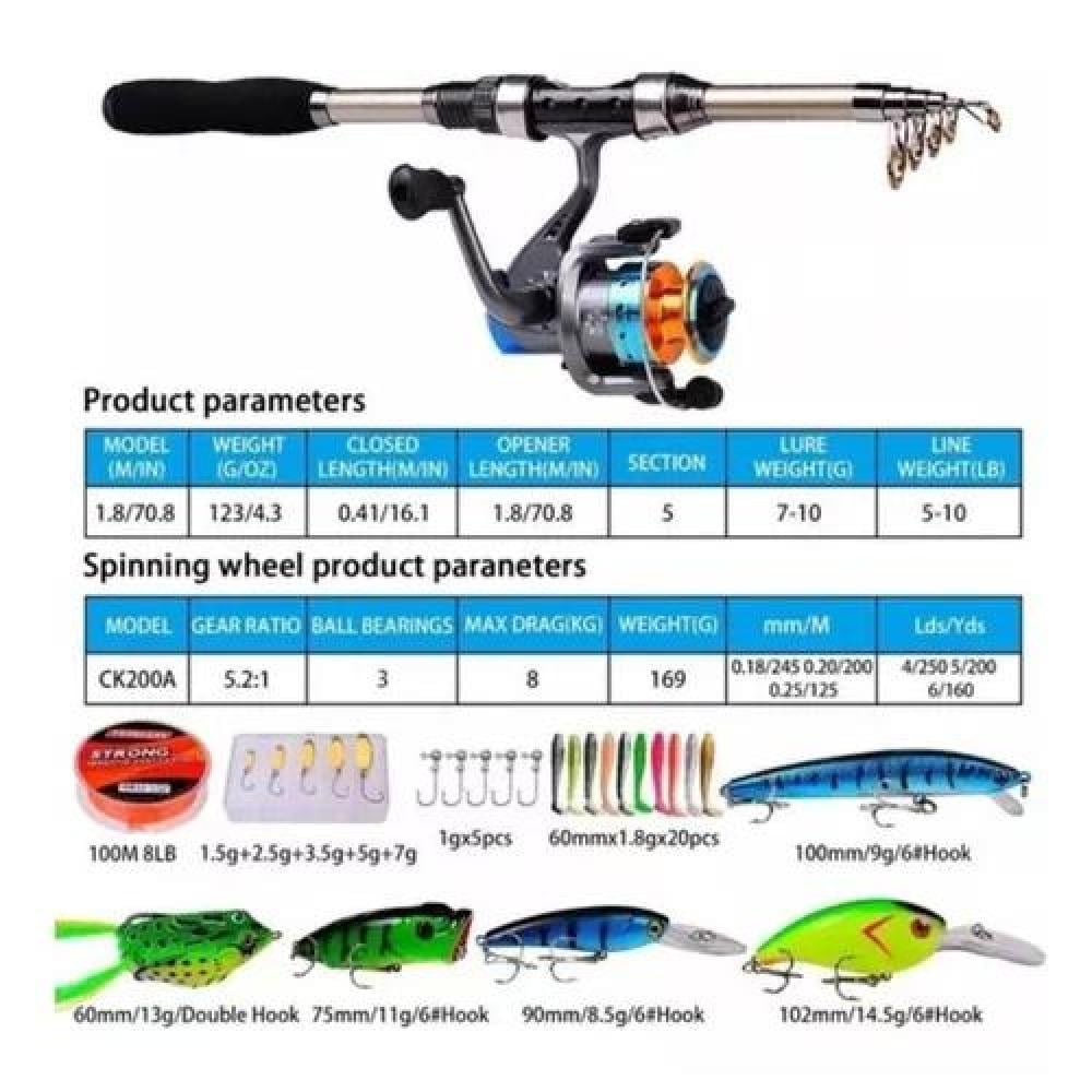 KIT DE PESCA 1.8 M CAÑA, CARRETE, SEÑUELO Y ACCESORIOS MULTICOLOR - 4