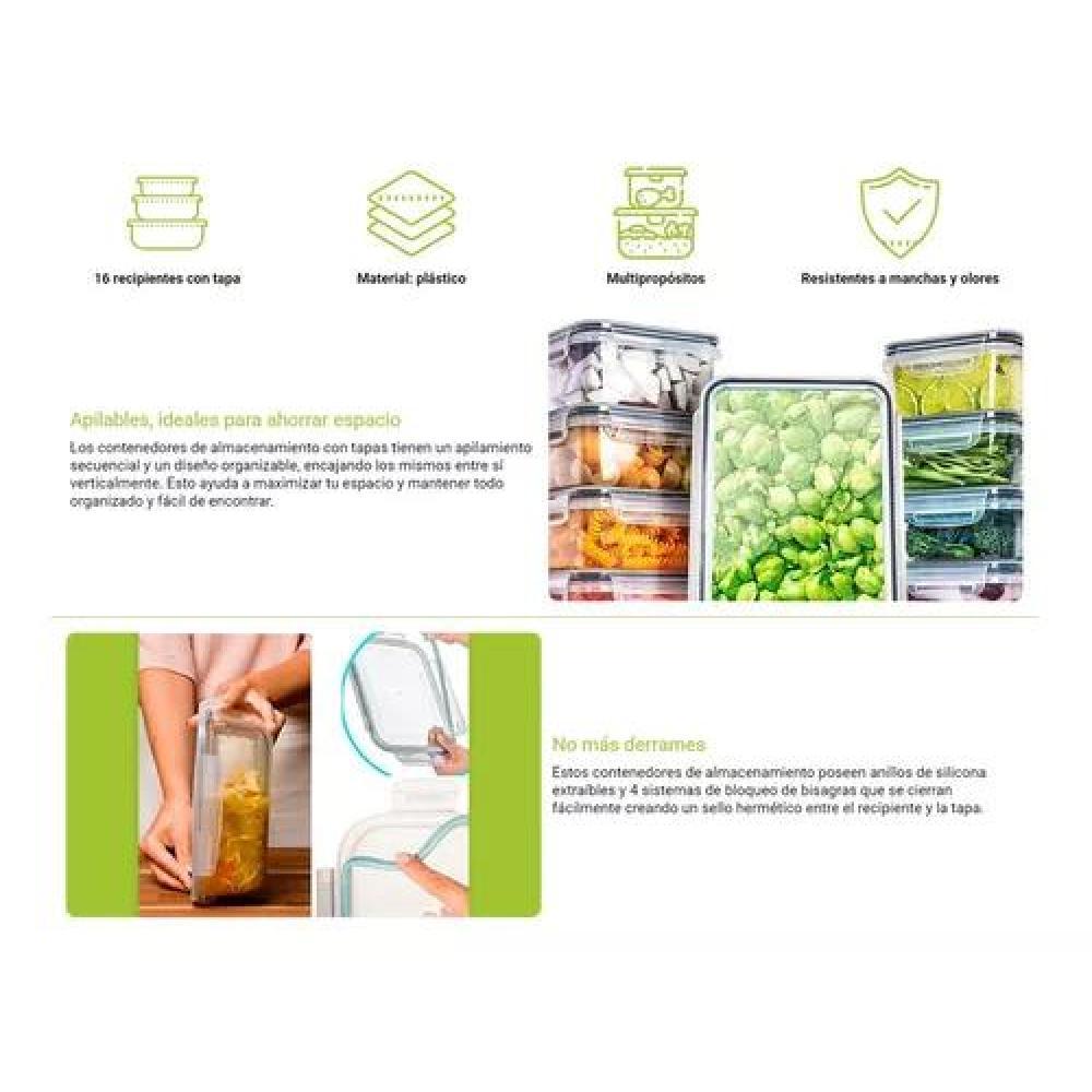 ORGANIZA TU COCINA: JUEGO DE 16 TARROS APILABLES CON TAPA HERMÉTICA, COLOR TRANSPARENTE - 7