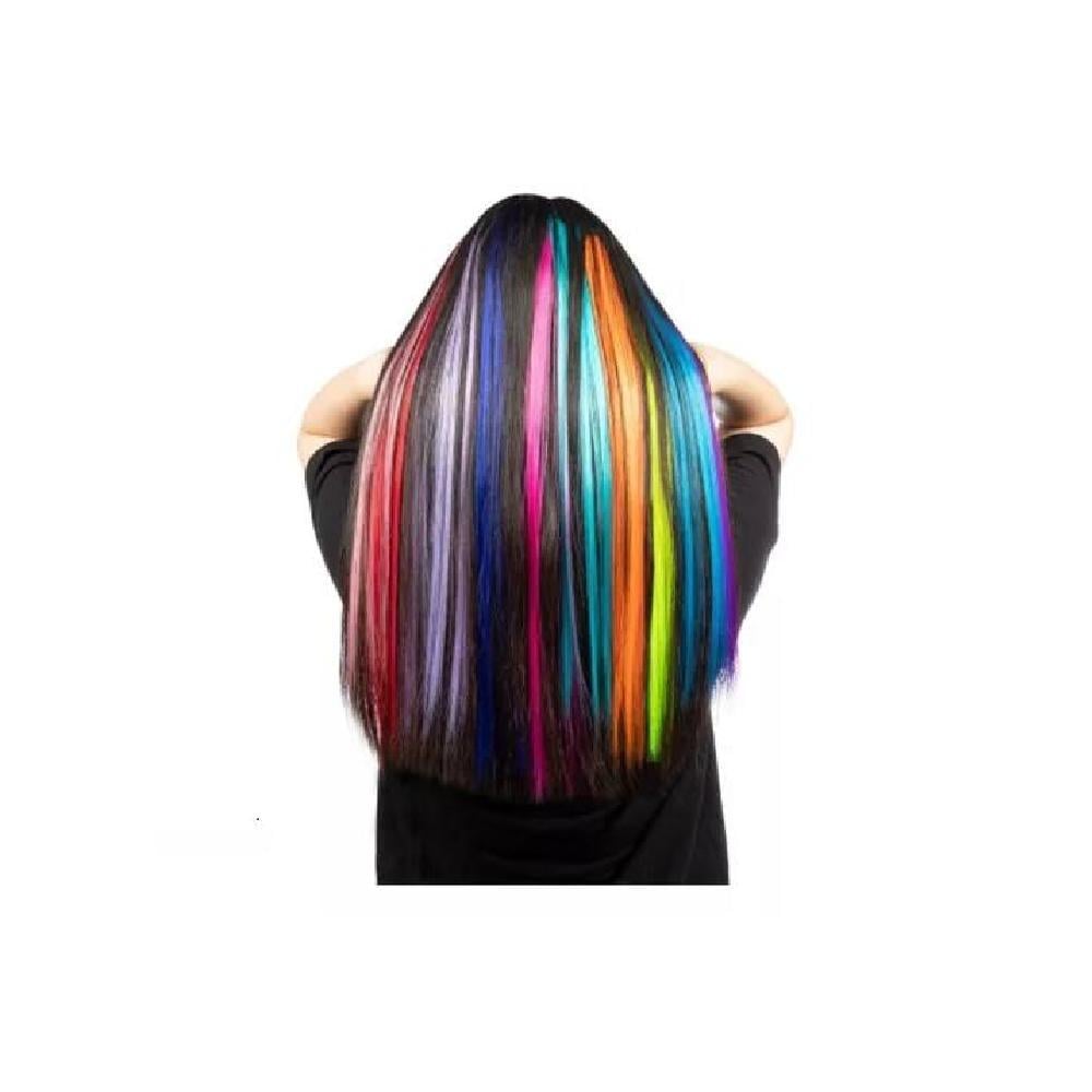 PACK DE 12 EXTENSIONES DE CABELLO SINTÉTICO, COLORES FANTASÍA PARA MUJER, COLOR MULTICOLOR - 1