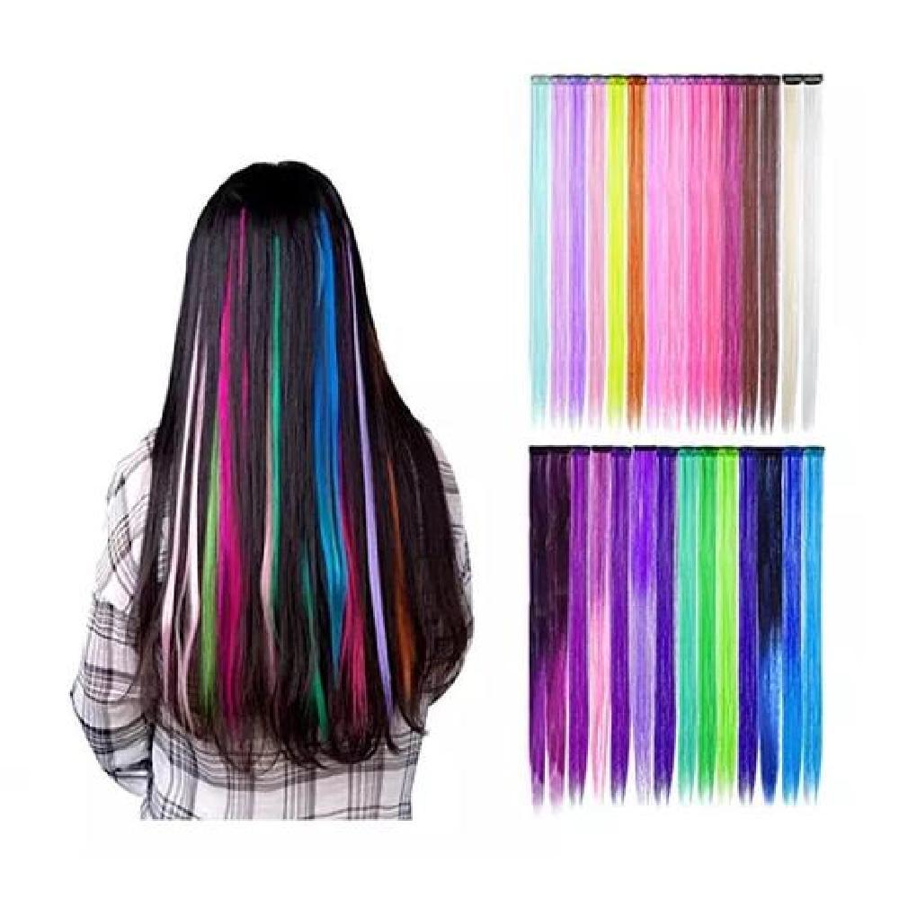 PACK DE 12 EXTENSIONES DE CABELLO SINTÉTICO, COLORES FANTASÍA PARA MUJER, COLOR MULTICOLOR - 3
