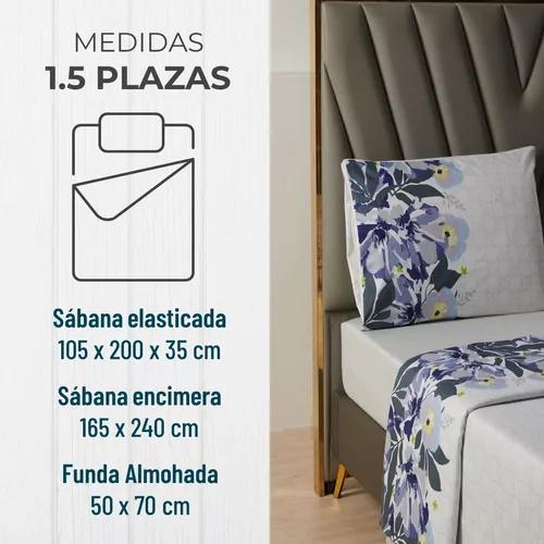 JUEGO DE SÁBANAS ESTAMPADAS ULTRA SUAVE + FUNDA ALMOHADA, 1.5 PLAZAS, FLORES AZULES - 6