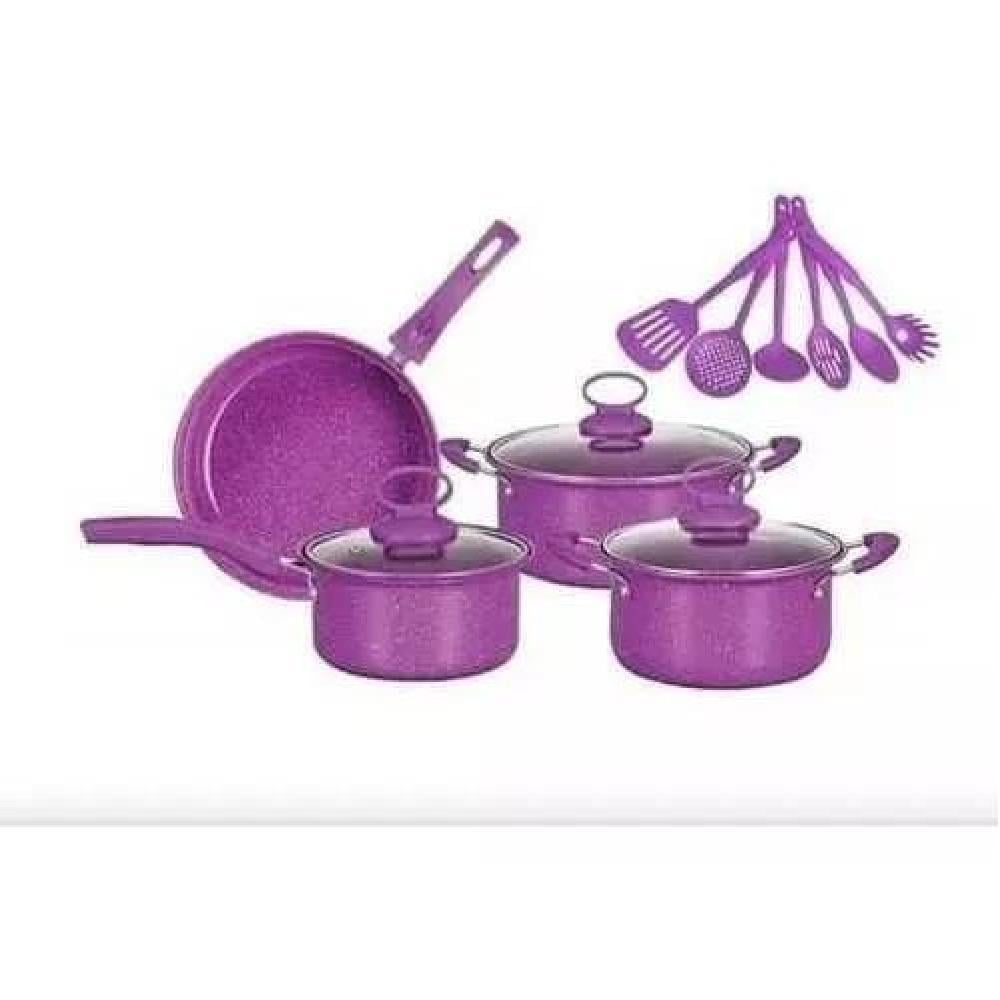 JUEGO DE OLLAS COCINA ANTIADHERENTE SET DE BATERIA 14 PIEZAS COLOR MORADO - 2