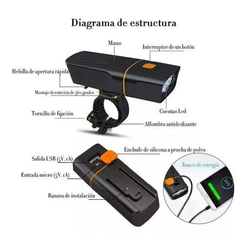 LUZ DE BICICLETA IMPERMEABLE RECARGABLE TRASERA 1000LM - 5