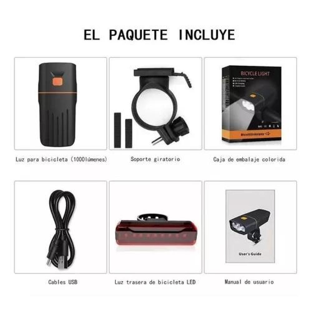 LUZ DE BICICLETA IMPERMEABLE RECARGABLE TRASERA 1000LM - 6