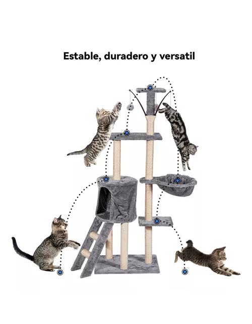 TORRE RASCADOR YUTE ARBOL GATOS POMPONES ESCALERA GRIS COLOR - 2