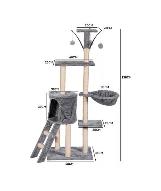 TORRE RASCADOR YUTE ARBOL GATOS POMPONES ESCALERA GRIS COLOR - 3