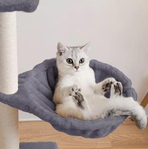 TORRE RASCADOR YUTE ARBOL GATOS POMPONES ESCALERA GRIS COLOR - 4
