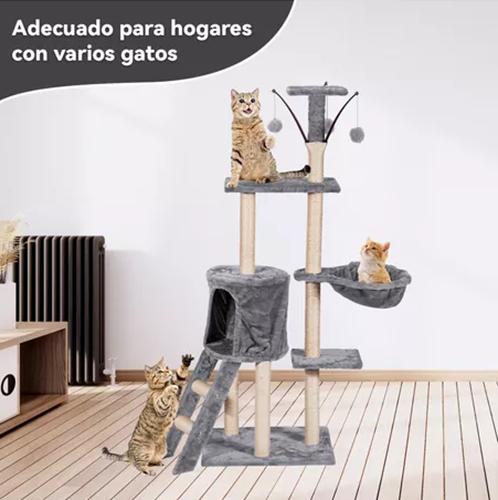 TORRE RASCADOR YUTE ARBOL GATOS POMPONES ESCALERA GRIS COLOR - 5