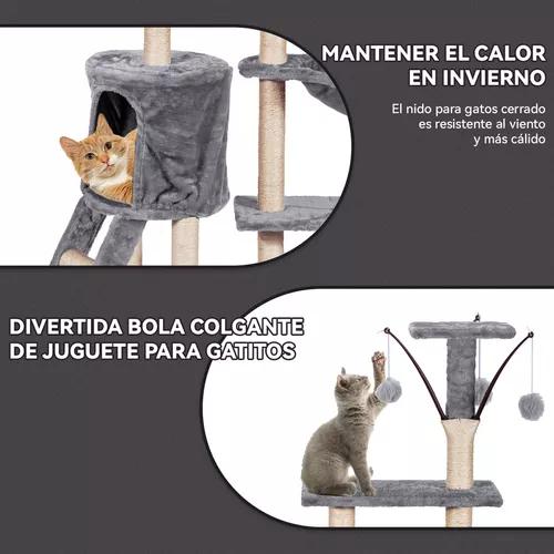 TORRE RASCADOR YUTE ARBOL GATOS POMPONES ESCALERA GRIS COLOR - 6