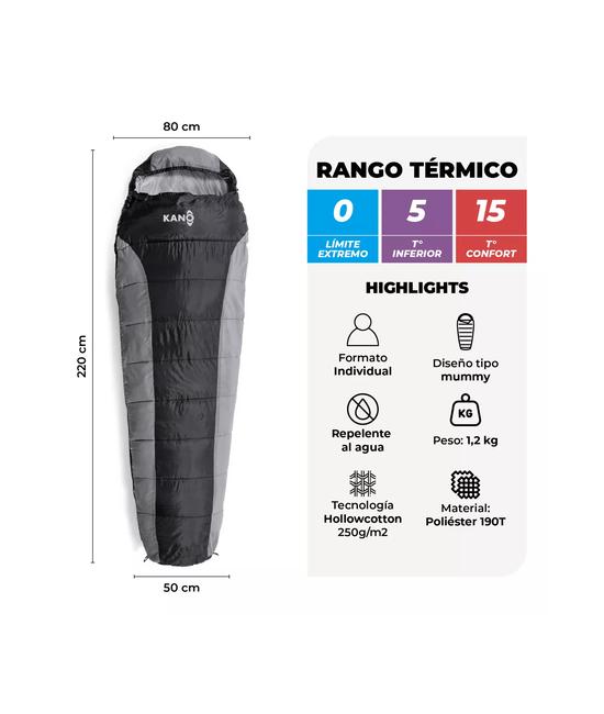 SACO DE DORMIR KANO +5ºC / +15ºC 3 ESTACIONES 1.2 KG, COLOR GRIS - 2