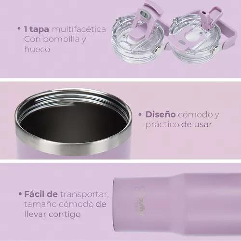 VASO TUMBLER MUG TÉRMICO, BOTELLA DE AGUA, BUFFER, ACERO INOXIDABLE, LILA - 5