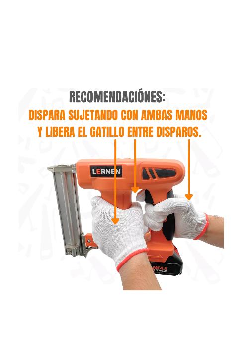 PISTOLA DE CLAVOS Y GRAPAS INALÁMBRICA CON 2 BATERÍAS LERNEN, COLOR NEGRO - 5