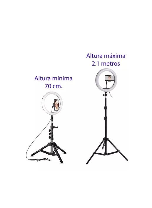 ANILLO ARO LUZ LED FOTOGRAFÍA 26 CM + TRÍPODE AJUSTABLE, ESTRUCTURA NEGRA - 3