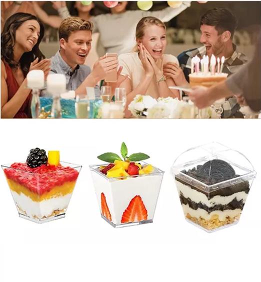 PACK 100 VASOS O POCILLO TAPA ACRÍLICO POSTRES 210ML - 4