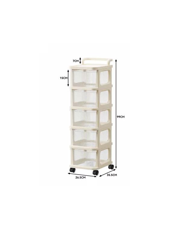 CARRITO ORGANIZADOR RUEDAS TIPO CÓMODA 5 CAJONES BEIGE - 3