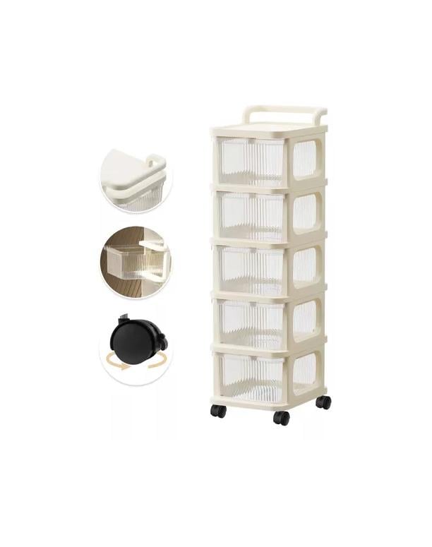 CARRITO ORGANIZADOR RUEDAS TIPO CÓMODA 5 CAJONES BEIGE - 4