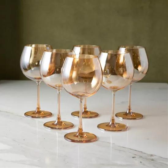 SET 6 COPAS DE VIDRIO PARA VINO DORADO OSCURO - 4
