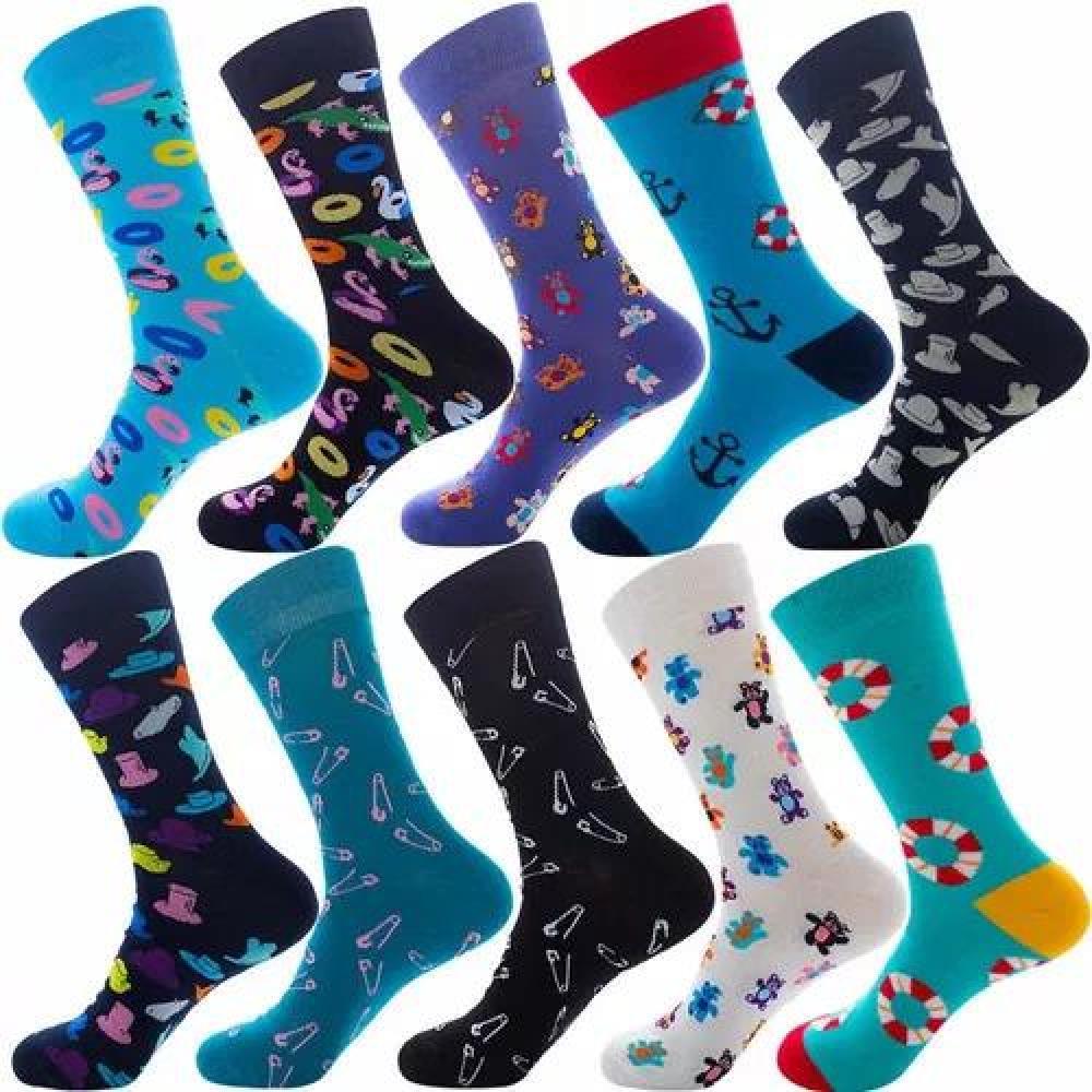 PACK DE 12 CALCETINES DE MEDIA DE ALGODÓN PARA HOMBRE Y MUJER, CON DISEÑOS, MULTICOLOR - 1