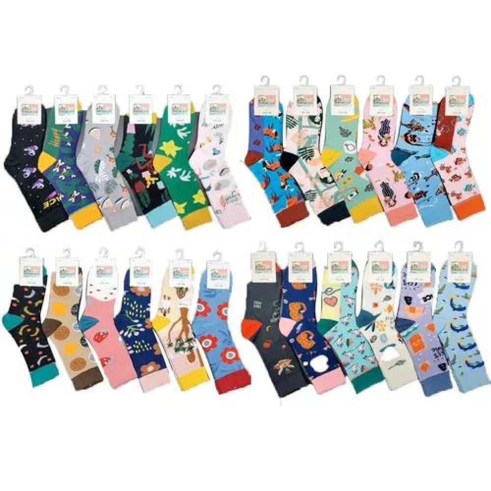 PACK DE 12 CALCETINES DE MEDIA DE ALGODÓN PARA HOMBRE Y MUJER, CON DISEÑOS, MULTICOLOR - 2