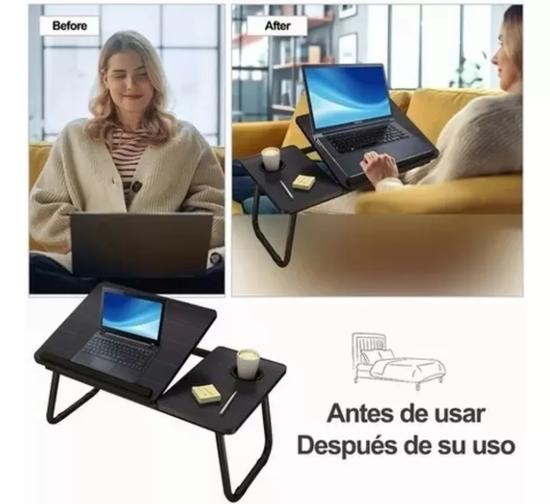 MESA CAMA PORTÁTIL PLEGABLE PARA LAPTOP SOPORTE ALTURA AJUSTABLE NEGRO - 3