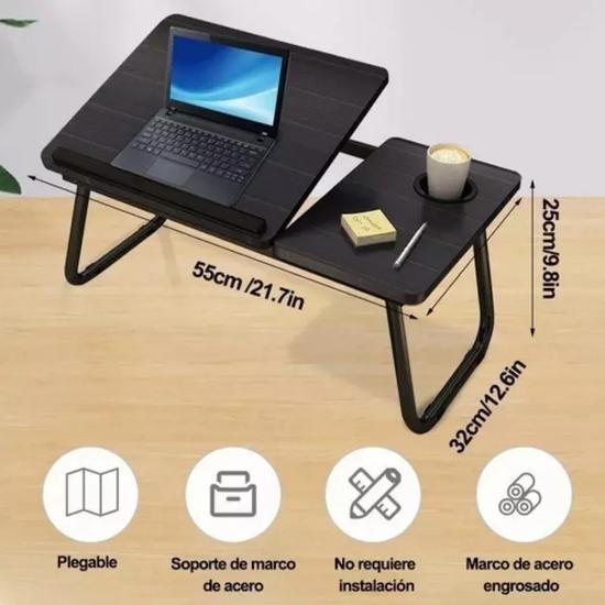 MESA CAMA PORTÁTIL PLEGABLE PARA LAPTOP SOPORTE ALTURA AJUSTABLE NEGRO - 4