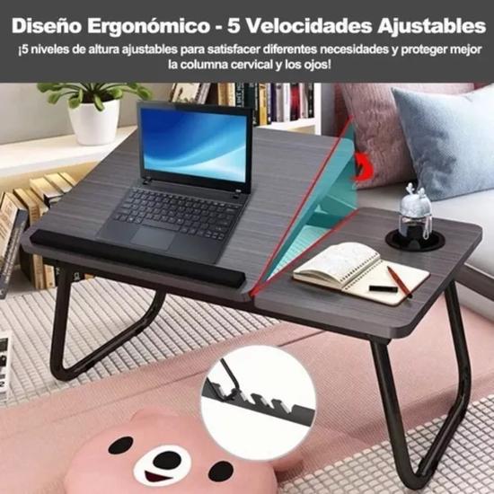 MESA CAMA PORTÁTIL PLEGABLE PARA LAPTOP SOPORTE ALTURA AJUSTABLE NEGRO - 5
