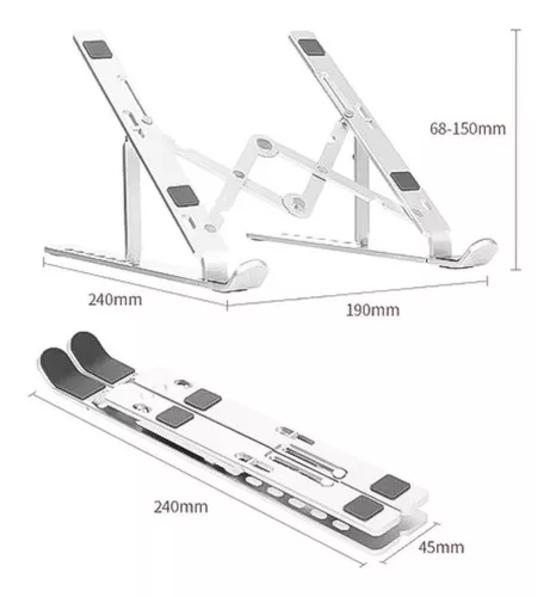 SOPORTE PORTÁTIL NOTEBOOK ALUMINIO PLEGABLE 7 NIVELES PLATEADO - 3