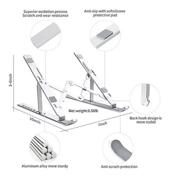 SOPORTE PORTÁTIL NOTEBOOK ALUMINIO PLEGABLE 7 NIVELES PLATEADO - 4